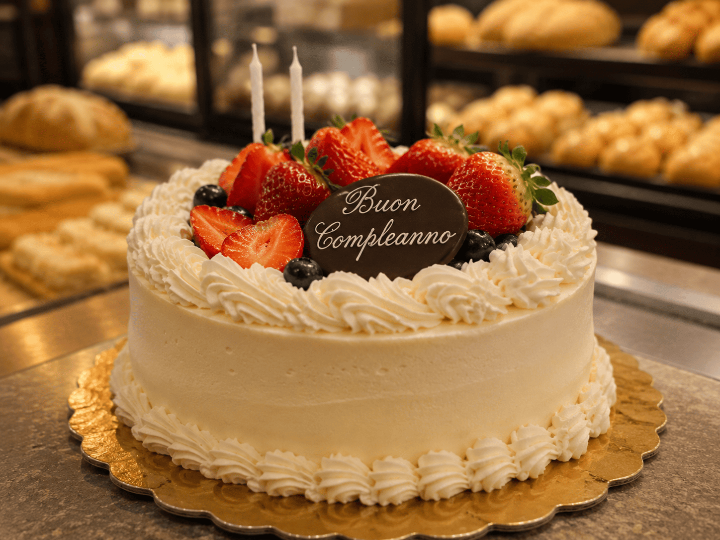 Torta di compleanno artigianale con frutta fresca