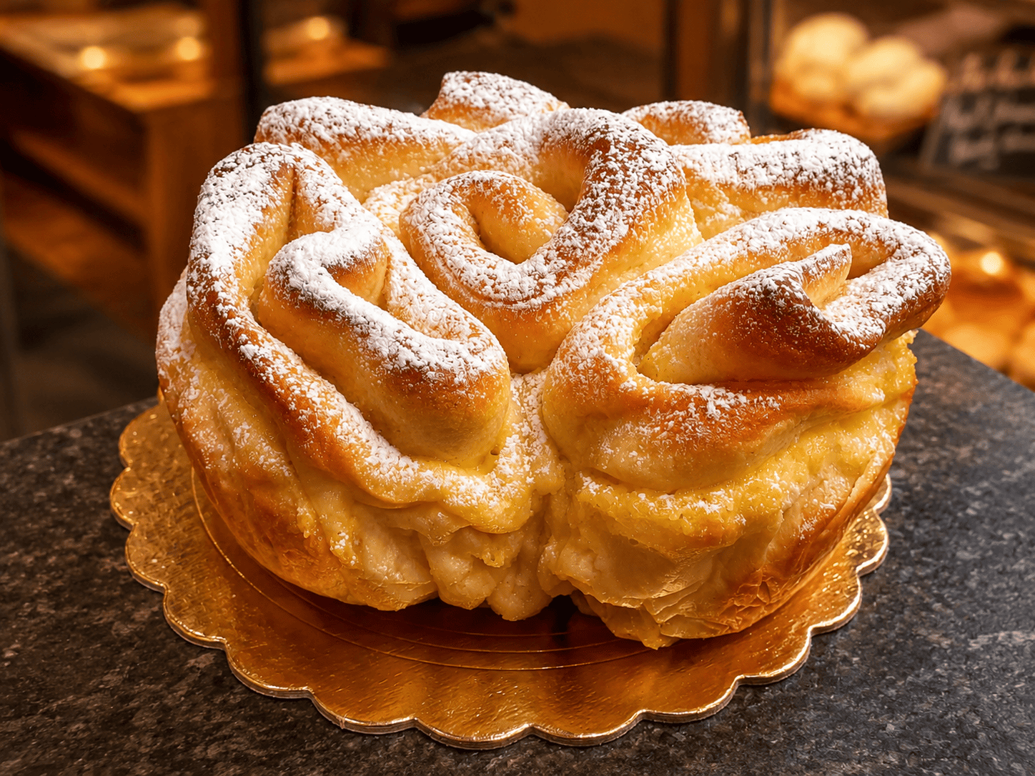 Torta di rose spolverata di zucchero a velo